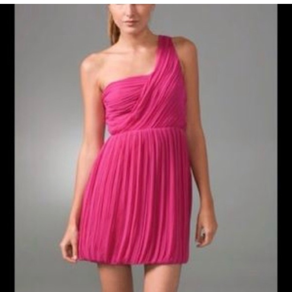 Theory Silk Crepe Bubble Hem Fuschia Mini Dress Cocktail Party Girly Size 6